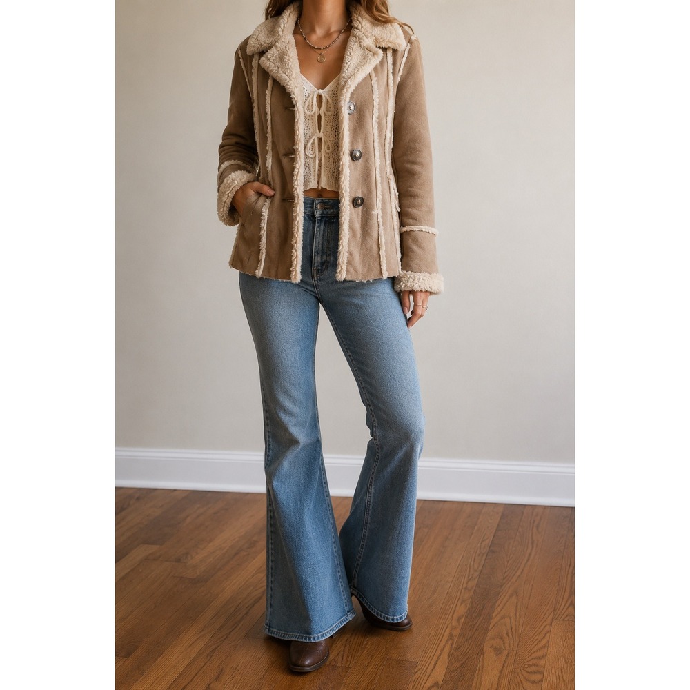 Penny Lane Faux Suede Shearling Jacket Small Boho Festival Hippie Western Y2K
